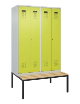 C+P Schwarz-Weiß-Spind Evolo PLUS 0490527-40 mit Bank 4 Abt.je 300mm Drehriegel (HxBxT) 2120x1200x815mm 7035/3000