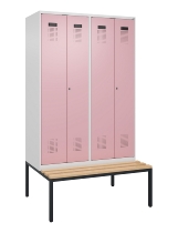 C+P Schwarz-Weiß-Spind Evolo PLUS 0490527-40 mit Bank 4 Abt.je 300mm Drehriegel (HxBxT) 2120x1200x815mm 7035/3000