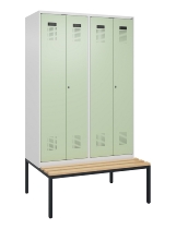 C+P Schwarz-Weiß-Spind Evolo PLUS 0490527-40 mit Bank 4 Abt.je 300mm Drehriegel (HxBxT) 2120x1200x815mm 7035/3000