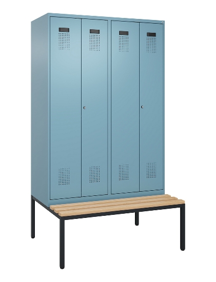 C+P Schwarz-Weiß-Spind Evolo PLUS 0490527-22 mit Bank 2 Abt.je 400mm Drehriegel (HxBxT) 2120x800x815mm 3015/3015