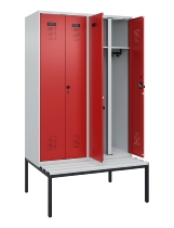C+P Schwarz-Weiß-Spind Evolo PLUS 0490527-22 mit Bank 2 Abt.je 400mm Zylinder (HxBxT) 2120x800x815mm 9016/6019