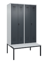 C+P Schwarz-Weiß-Spind Evolo PLUS 0490527-22 mit Bank 2 Abt.je 400mm Zylinder (HxBxT) 2120x800x815mm 9016/6019