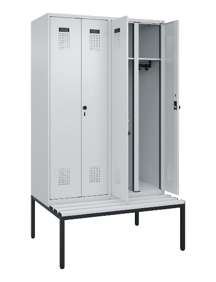 C+P Schwarz-Weiß-Spind Evolo PLUS 0490527-22 mit Bank 2 Abt.je 400mm Zylinder (HxBxT) 2120x800x815mm 9016/6019