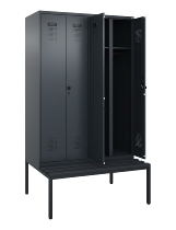 C+P Schwarz-Weiß-Spind Evolo PLUS 0490527-22 mit Bank 2 Abt.je 400mm Zylinder (HxBxT) 2120x800x815mm 9016/6019