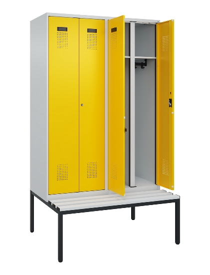 C+P Schwarz-Weiß-Spind Evolo PLUS 0490527-22 mit Bank 2 Abt.je 400mm Zylinder (HxBxT) 2120x800x815mm 9016/6019