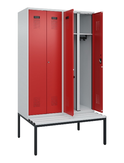 C+P Schwarz-Weiß-Spind Evolo PLUS 0490527-22 mit Bank 2 Abt.je 400mm Zylinder (HxBxT) 2120x800x815mm 9016/6019