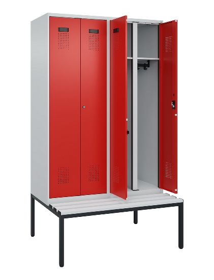 C+P Schwarz-Weiß-Spind Evolo PLUS 0490527-22 mit Bank 2 Abt.je 400mm Zylinder (HxBxT) 2120x800x815mm 9016/6019