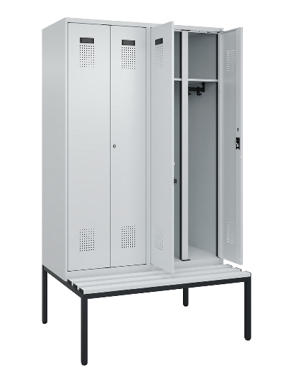 C+P Schwarz-Weiß-Spind Evolo PLUS 0490527-22 mit Bank 2 Abt.je 400mm Zylinder (HxBxT) 2120x800x815mm 9016/6019