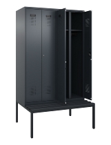 C+P Schwarz-Weiß-Spind Evolo PLUS 0490527-22 mit Bank 2 Abt.je 400mm Zylinder (HxBxT) 2120x800x815mm 9016/6019