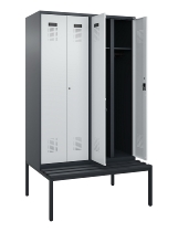 C+P Schwarz-Weiß-Spind Evolo PLUS 0490527-22 mit Bank 2 Abt.je 400mm Zylinder (HxBxT) 2120x800x815mm 9016/6019