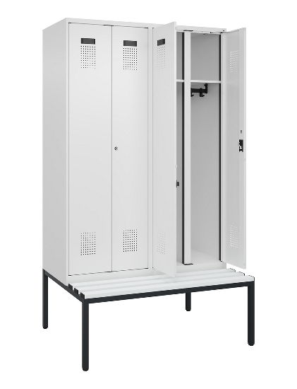 C+P Schwarz-Weiß-Spind Evolo PLUS 0490527-22 mit Bank 2 Abt.je 400mm Zylinder (HxBxT) 2120x800x815mm 9016/6019