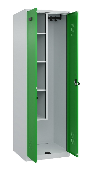 C+P Putzmittel-Spind Evolo PLUS 049110-02 mit Füßen 2 Abt.je 400mm Zylinder (HxBxT) 1950x800x500mm 7035/2004