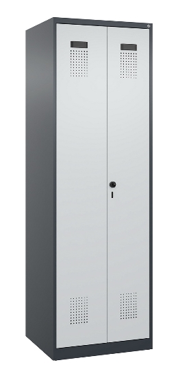 C+P Putzmittel-Spind Evolo PLUS 049110-02 mit Füßen 2 Abt.je 400mm Zylinder (HxBxT) 1950x800x500mm 7035/2004