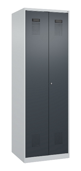 C+P Putzmittel-Spind Evolo PLUS 049110-02 mit Füßen 2 Abt.je 400mm Zylinder (HxBxT) 1950x800x500mm 7035/2004