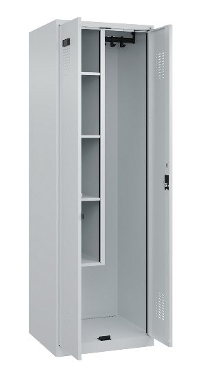 C+P Putzmittel-Spind Evolo PLUS 049110-02 mit Füßen 2 Abt.je 400mm Zylinder (HxBxT) 1950x800x500mm 7035/2004