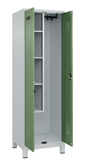 C+P Putzmittel-Spind Evolo PLUS 049110-02 mit Füßen 2 Abt.je 400mm Zylinder (HxBxT) 1950x800x500mm 7035/2004