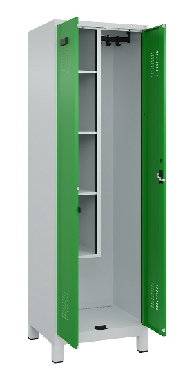 C+P Putzmittel-Spind Evolo PLUS 049110-02 mit Füßen 2 Abt.je 400mm Zylinder (HxBxT) 1950x800x500mm 7035/2004