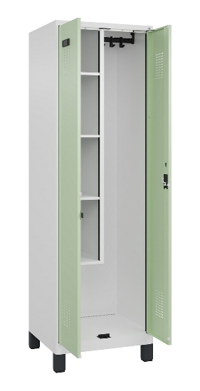 C+P Putzmittel-Spind Evolo PLUS 049110-02 mit Füßen 2 Abt.je 400mm Zylinder (HxBxT) 1950x800x500mm 7035/2004