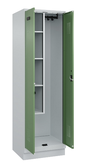 C+P Putzmittel-Spind Evolo PLUS 049110-02 mit Füßen 2 Abt.je 400mm Zylinder (HxBxT) 1950x800x500mm 7035/2004