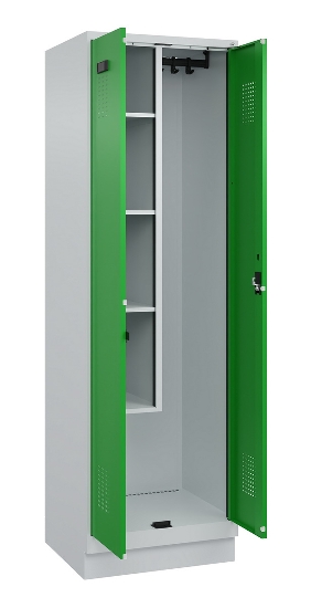 C+P Putzmittel-Spind Evolo PLUS 049110-02 mit Füßen 2 Abt.je 400mm Zylinder (HxBxT) 1950x800x500mm 7035/2004