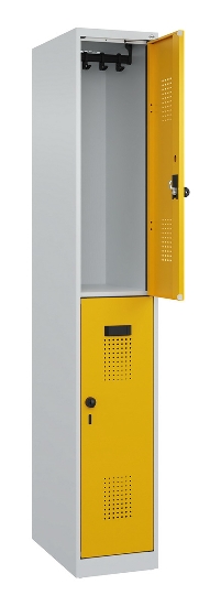 C+P Doppelstock-Spind 049300-32 Evolo PLUS bodenstehend 3 Abt.400mm je 2 Fächer Drehriegel (HxBxT)1850x1200x500mm 9016/6019