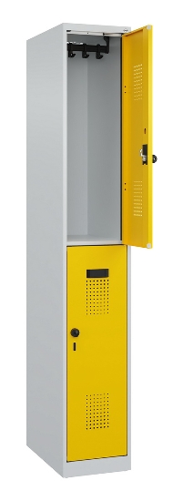 C+P Doppelstock-Spind 049300-32 Evolo PLUS bodenstehend 3 Abt.400mm je 2 Fächer Drehriegel (HxBxT)1850x1200x500mm 9016/6019