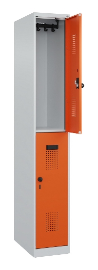 C+P Doppelstock-Spind 049300-32 Evolo PLUS bodenstehend 3 Abt.400mm je 2 Fächer Drehriegel (HxBxT)1850x1200x500mm 9016/6019