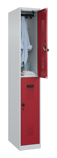 C+P Doppelstock-Spind 049300-32 Evolo PLUS bodenstehend 3 Abt.400mm je 2 Fächer Drehriegel (HxBxT)1850x1200x500mm 9016/6019