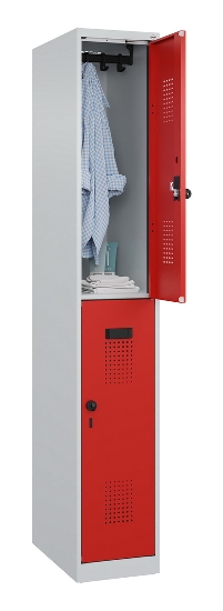 C+P Doppelstock-Spind 049300-32 Evolo PLUS bodenstehend 3 Abt.400mm je 2 Fächer Drehriegel (HxBxT)1850x1200x500mm 9016/6019