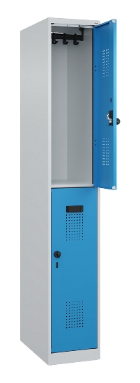 C+P Doppelstock-Spind 049300-32 Evolo PLUS bodenstehend 3 Abt.400mm je 2 Fächer Drehriegel (HxBxT)1850x1200x500mm 9016/6019