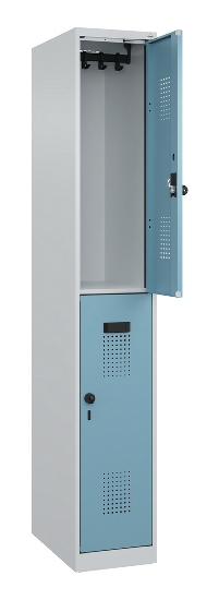 C+P Doppelstock-Spind 049300-32 Evolo PLUS bodenstehend 3 Abt.400mm je 2 Fächer Drehriegel (HxBxT)1850x1200x500mm 9016/6019