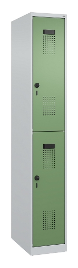 C+P Doppelstock-Spind 049300-32 Evolo PLUS bodenstehend 3 Abt.400mm je 2 Fächer Drehriegel (HxBxT)1850x1200x500mm 9016/6019