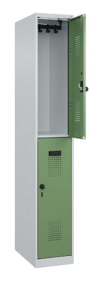 C+P Doppelstock-Spind 049300-32 Evolo PLUS bodenstehend 3 Abt.400mm je 2 Fächer Drehriegel (HxBxT)1850x1200x500mm 9016/6019