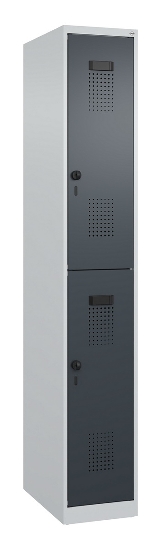 C+P Doppelstock-Spind 049300-32 Evolo PLUS bodenstehend 3 Abt.400mm je 2 Fächer Drehriegel (HxBxT)1850x1200x500mm 9016/6019