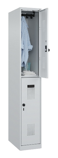 C+P Doppelstock-Spind 049300-32 Evolo PLUS bodenstehend 3 Abt.400mm je 2 Fächer Drehriegel (HxBxT)1850x1200x500mm 9016/6019
