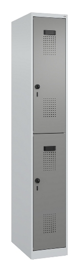C+P Doppelstock-Spind 049300-32 Evolo PLUS bodenstehend 3 Abt.400mm je 2 Fächer Drehriegel (HxBxT)1850x1200x500mm 9016/6019