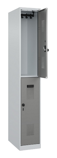C+P Doppelstock-Spind 049300-32 Evolo PLUS bodenstehend 3 Abt.400mm je 2 Fächer Drehriegel (HxBxT)1850x1200x500mm 9016/6019