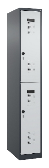 C+P Doppelstock-Spind 049300-32 Evolo PLUS bodenstehend 3 Abt.400mm je 2 Fächer Drehriegel (HxBxT)1850x1200x500mm 9016/6019