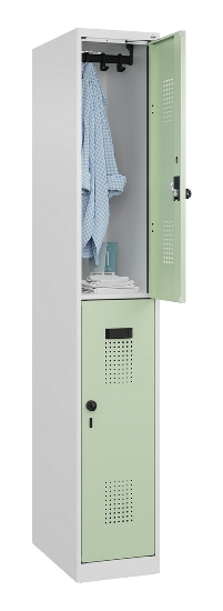 C+P Doppelstock-Spind 049300-32 Evolo PLUS bodenstehend 3 Abt.400mm je 2 Fächer Drehriegel (HxBxT)1850x1200x500mm 9016/6019