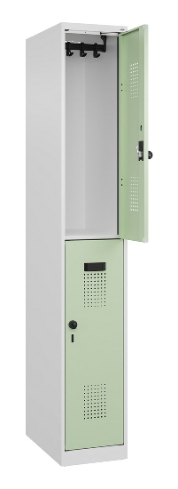 C+P Doppelstock-Spind 049300-32 Evolo PLUS bodenstehend 3 Abt.400mm je 2 Fächer Drehriegel (HxBxT)1850x1200x500mm 9016/6019