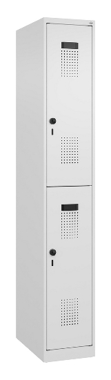 C+P Doppelstock-Spind 049300-32 Evolo PLUS bodenstehend 3 Abt.400mm je 2 Fächer Drehriegel (HxBxT)1850x1200x500mm 9016/6019