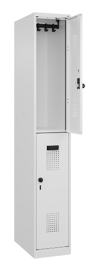 C+P Doppelstock-Spind 049300-32 Evolo PLUS bodenstehend 3 Abt.400mm je 2 Fächer Drehriegel (HxBxT)1850x1200x500mm 9016/6019