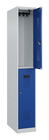 C+P Doppelstock-Spind 049300-32 Evolo PLUS bodenstehend 3 Abt.400mm je 2 Fächer Drehriegel (HxBxT)1850x1200x500mm 9016/6019