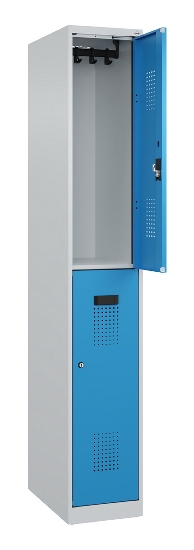 C+P Doppelstock-Spind 049300-32 Evolo PLUS bodenstehend 3 Abt.400mm je 2 Fächer Drehriegel (HxBxT)1850x1200x500mm 9016/6019
