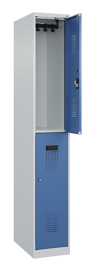 C+P Doppelstock-Spind 049300-32 Evolo PLUS bodenstehend 3 Abt.400mm je 2 Fächer Drehriegel (HxBxT)1850x1200x500mm 9016/6019