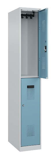 C+P Doppelstock-Spind 049300-32 Evolo PLUS bodenstehend 3 Abt.400mm je 2 Fächer Drehriegel (HxBxT)1850x1200x500mm 9016/6019
