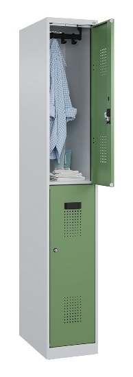 C+P Doppelstock-Spind 049300-32 Evolo PLUS bodenstehend 3 Abt.400mm je 2 Fächer Drehriegel (HxBxT)1850x1200x500mm 9016/6019