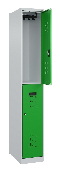 C+P Doppelstock-Spind 049300-32 Evolo PLUS bodenstehend 3 Abt.400mm je 2 Fächer Drehriegel (HxBxT)1850x1200x500mm 9016/6019