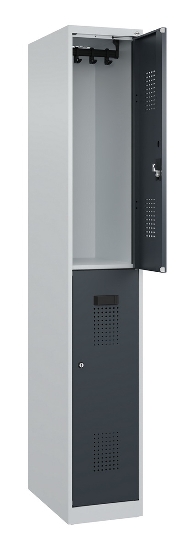 C+P Doppelstock-Spind 049300-32 Evolo PLUS bodenstehend 3 Abt.400mm je 2 Fächer Drehriegel (HxBxT)1850x1200x500mm 9016/6019