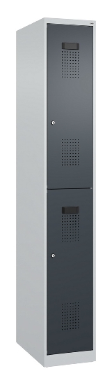 C+P Doppelstock-Spind 049300-32 Evolo PLUS bodenstehend 3 Abt.400mm je 2 Fächer Drehriegel (HxBxT)1850x1200x500mm 9016/6019